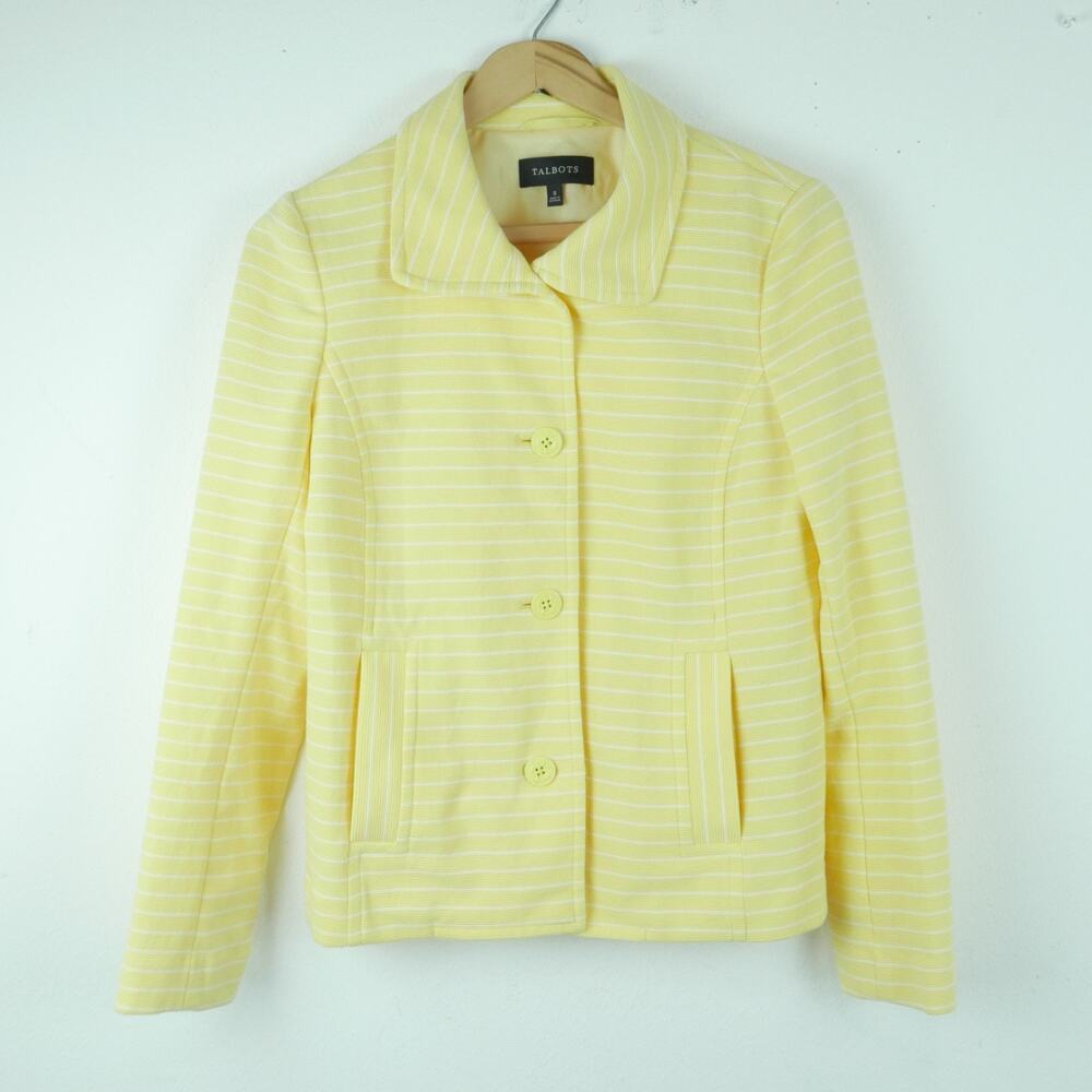 Talbots Small Jacket Butter Yellow Nautical Preppy Striped Pastel Country Club